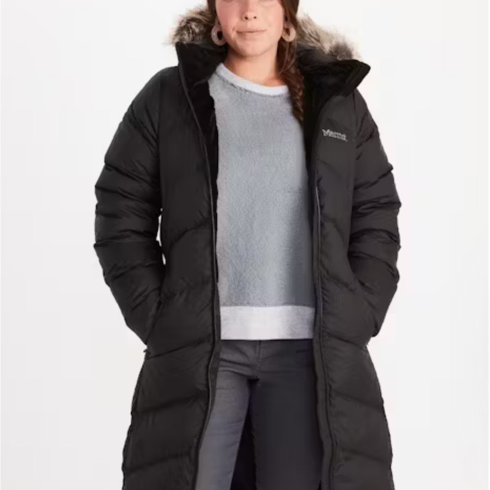 Marmot Women's Black Puffer Coat with Fur Hood
